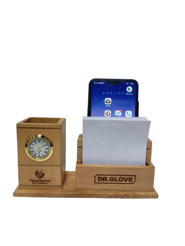 DW-2008 Wooden Pen Stand with Clock