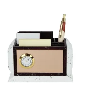 DW 2013 C Rectangle Wooden Pen Stand With Clock