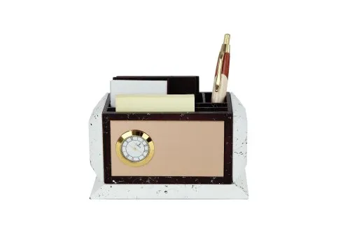 DW 2013 C Rectangle Wooden Pen Stand With Clock
