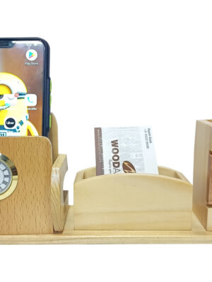 DW-5142 Wooden Pen Stand With Tea Coaster And Mobile Holder