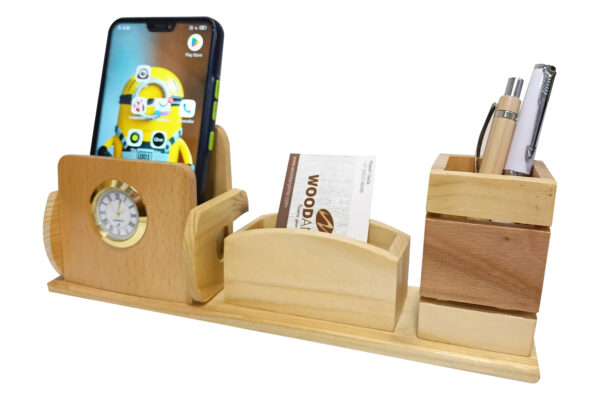 DW-5142 Wooden Pen Stand With Tea Coaster And Mobile Holder