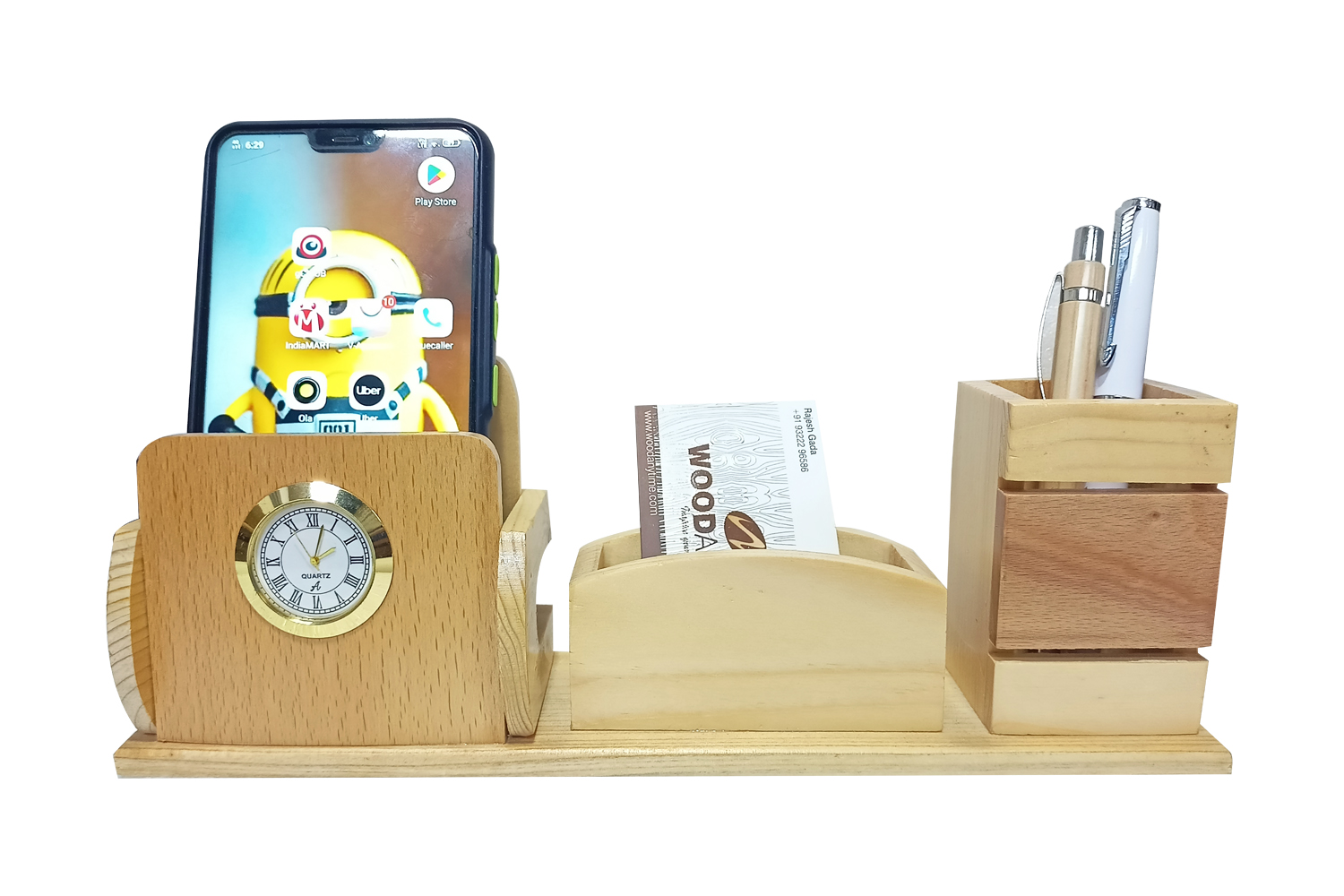 DW-5142 Wooden Pen Stand With Tea Coaster And Mobile Holder