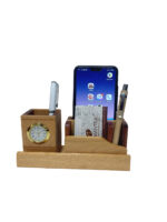 DW-5502 Desktop Wooden Pen Holder With Clock