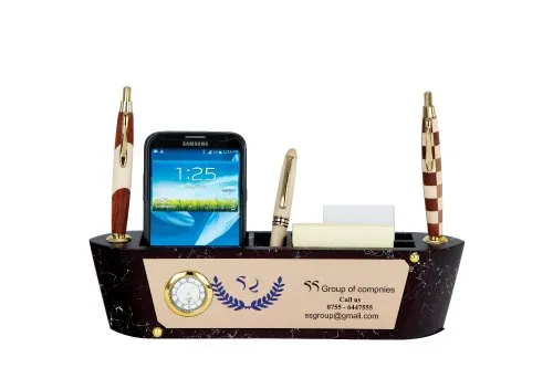 DW-2021 C Wooden Mobile Pen Stand With Clock