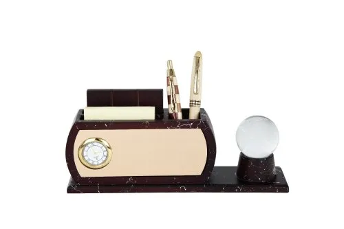 DW 2031 C Wooden Pen Stand With Clock