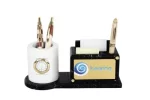 DW 2034 C Dual Wooden Clock Pen Stand