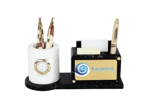 DW 2034 C Dual Wooden Clock Pen Stand