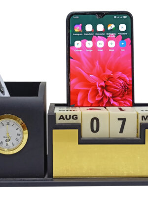 DW-6045 Black Wooden Lifetime Calendar with Pen Stand