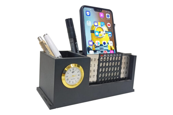DW-2750 Black Wooden Pen Stand With Lifetime Calendar