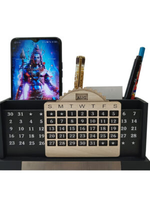 DW-6054 Black Wooden Calendar with Multi Utility Pen Stand