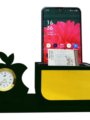 Black Wooden Pen Stand with Clock DW-6081