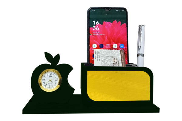 Black Wooden Pen Stand with Clock DW-6081