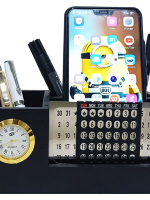 DW-2750 Black Wooden Pen Stand With Lifetime Calendar